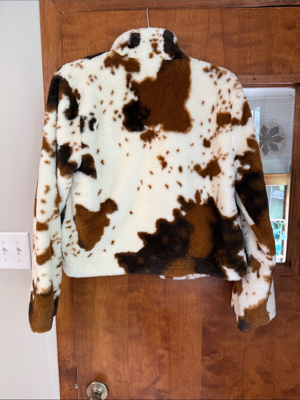 Cozy Cowprint Teddy Jacket in Brown & White - Picture 2 of 4